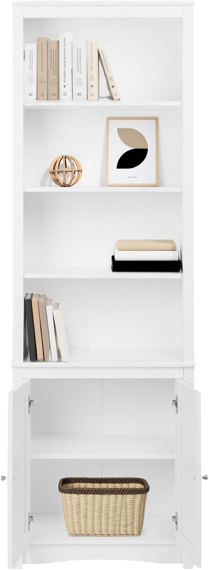 Prepac Sonoma Tall 6-Tier Bookcase 80"H with Doors & 2 Adjustable Shelves, White Storage Cabinet, Modern Display Cabinet, Bookshelf with Storage Shelves for Home Office, Living Room, Bedroom