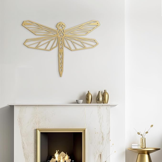 SIGNLEADER Metal Wall Art Decor Geometric Dragonfly Modern Abstract Wall Sculpture Hangings Home Decoration for Living Room, Bedroom, Bathroom, Kitchen, Outdoor - 24" Gold
