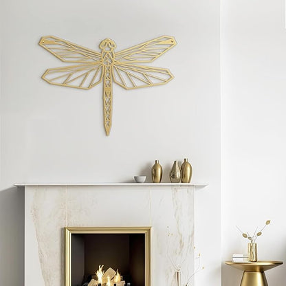 SIGNLEADER Metal Wall Art Decor Geometric Dragonfly Modern Abstract Wall Sculpture Hangings Home Decoration for Living Room, Bedroom, Bathroom, Kitchen, Outdoor - 24" Gold