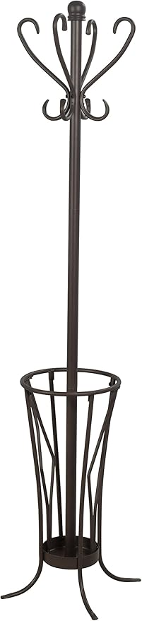 Elegant Metal Coat Rack with Umbrella Stand (Antique Finish): Enhance Your Entryway with a Stylish Storage Solution | Sturdy Design and Functional Storage
