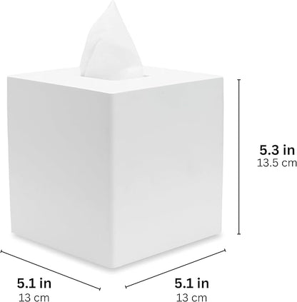 Yew Design Matte White Square Tissue Box Cover, Decorative Tissue Box Dispenser for Bathroom, Parlors, Office, Bedroom Dresser, Vanity Countertop, Nightstand, Car, and Desk