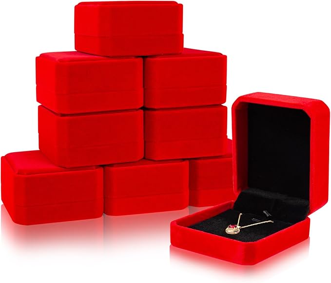 Lamoutor 8Pcs Velvet Necklace Pendant Gift Box Jewelry Gift Box (Red)