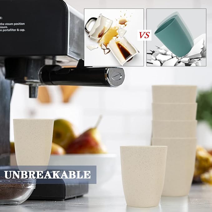 Homienly Cups for Kitchen Unbreakable Wheat Straw Cups 8 PCS Alternative to Plastic Cups Stackable Drinking Cup Reusable Dishwasher Safe Water Glasses with Beige Color (20 OZ)