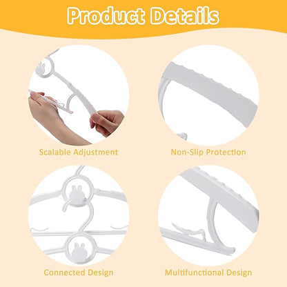 30 Pack Baby Hangers, 11"-14" Adjustable Infant Hangers, Non-Slip Kids Hanger, Space Saving Plastic Hanger for Girl Boy Toddler Kids Child (White)