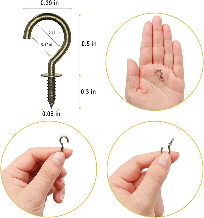 RELBRO 1/2 Inch Small Screw Hooks, Mini Metal Twist in Hooks, Bronze, 100 Pcs