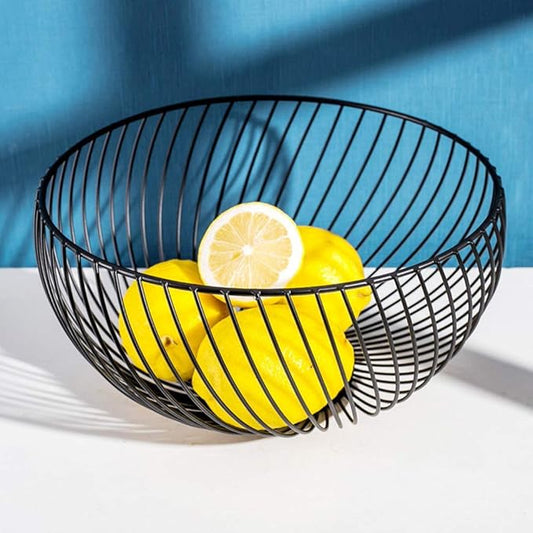 7UYUU Fruit Basket for Kitchen - Wire Fruit Basket Holder for Lemon, Potato, Onion - Black Countertop Fruit Bowl - 10.2 In (Round B)