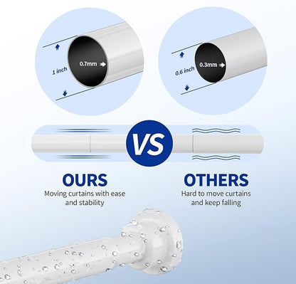 Mcrbeay Shower Curtain Rod, 1" Diameter Heavy Duty Tension Shower Rod, Non Slip Adjustable 28-102 inch No Drilling Shower Curtain Rods Spring Tension For Bathroom, Shower Stall, No Rust, White