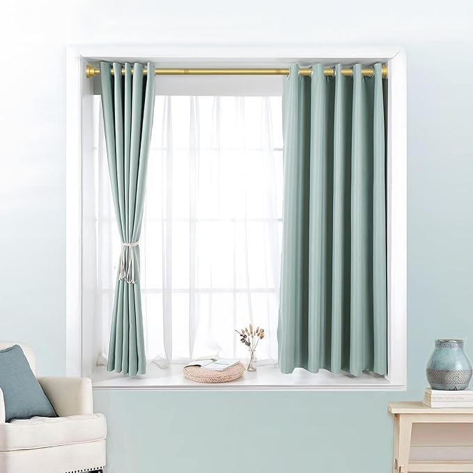 MEXAU Tension Curtain Rod For Window 30-64 Inches Adjustable Expandable Gold Spring Tension Rod Spring Curtain Rods No Drilling Extension Rods Tension Rod for Closet Doorway Kitchen