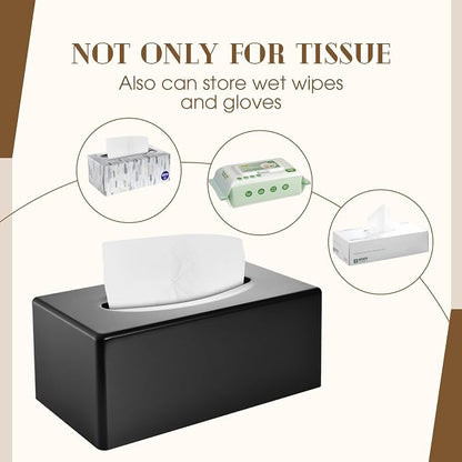 Y-in Hand Tissue Box Cover, Rectangle Facial Tissue Holder with Bottom, Decorative Storage Organizer Box for Bathroom Vanity, Countertops, Dressers, Night Stand, Parlors and Offices - Matte Black