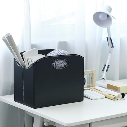 EZDeco Magazine Holder Foldable Magazine Rack Floor PU Leather File Holder Newspaper Book Storage Magazine Basket Document File Folder Organizer for Office Home (Black)