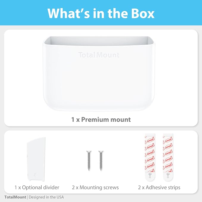 TotalMount Hole-Free Remote Holder – Eliminates Need to Drill Holes in Your Wall (Premium White Holder for 2 or 3 Remotes)
