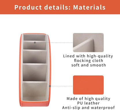 Remote Control Holder,TV Remote Caddy/Box with 5 Compartments,Bedside Table Organizer for Controller,Glasses,makeup brushes,jewelry and Media Player,Pen/Pencil Storage(Orange)