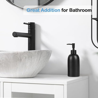 Natheeph 14OZ Ceramic Soap Dispenser Ceramic Soap Pump Dispenser Can Fill Liquid for Bathroom/Kitchen (Black)