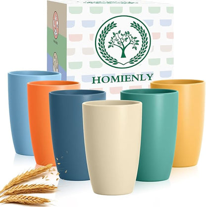 Homienly Unbreakable Plastic Cups Set Wheat Straw Cups 20 OZ Drinking Cups Reusable Camping Cups Stackable Tumblers Water Glasses Drinking Set Freezer Dishwasher Safe (6 PCS, Multi)