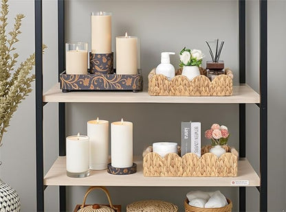 Decorative Toilet Paper Storage Basket, Modern Farmhouse Home Decor Scalloped Basket for Organizing, Pantry Baskets for Shelves, Countertop, Living Room, w/Wood Handles, Natural, 2 Sizes