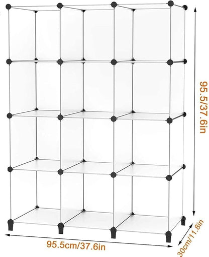 Closet Organizer, 12-cube Closet Organizers and Storage, Portable Cube Storage Organizer, Closet Shelves for Kids, Closet, Bedroom, Bathroom, Office, Transparent