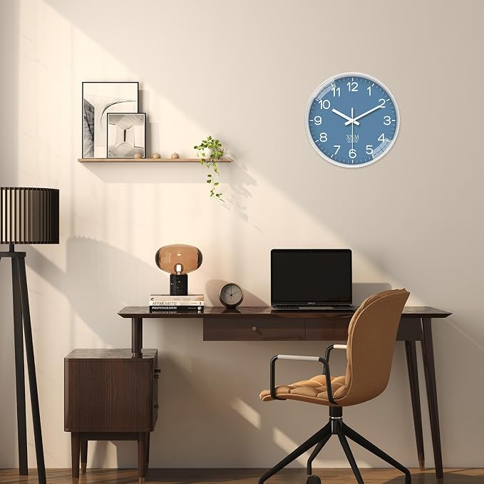 XNM Modern Blue Wall Clocks Battery Operated 10 Inch Classic Analog Clock for Home Office Bedroom Decor Minimalist Wall Clock Silent Non Ticking