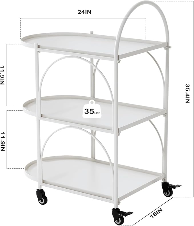 XIV Bar Cart, Metal Serving Cart for Home, Drink Cart, Rolling Beverage Cart with Lockable Wheels, Mobile Rolling Cart for Kitchen and Living Room (White)