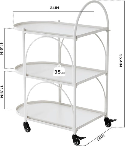 XIV Bar Cart, Metal Serving Cart for Home, Drink Cart, Rolling Beverage Cart with Lockable Wheels, Mobile Rolling Cart for Kitchen and Living Room (White)