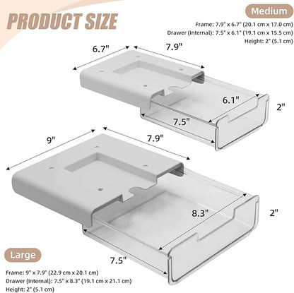 2 Pack Under Desk Storage Drawers Slide Out-Drill-On or Self-Adhesive,Large&Medium Drawer Under Desk Organizer Under Table Drawer for Home Office School Organization and Storage