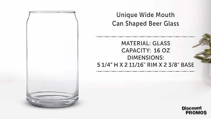 DISCOUNT PROMOS Beer Can Glasses Set of 10, 16 oz. Pint Sized, Soda Can Shape, Glassware, Clear