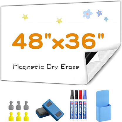 Magnetic Whiteboard Contact Paper, 36" x 47" Stick on Magnetic Dry Erase White Board Sticker on Wall, Easy to Write for Drawing, School, Office, Kitchen Fridge