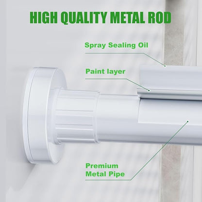 Ausemku Shower Curtain Rod 32-65 Inch Adjustable - 1 Inch Diameter Heavy Duty No drill Spring Tension Shower Rod, Non-Slip Rustproof Telescopic Rod for Bathroom, White