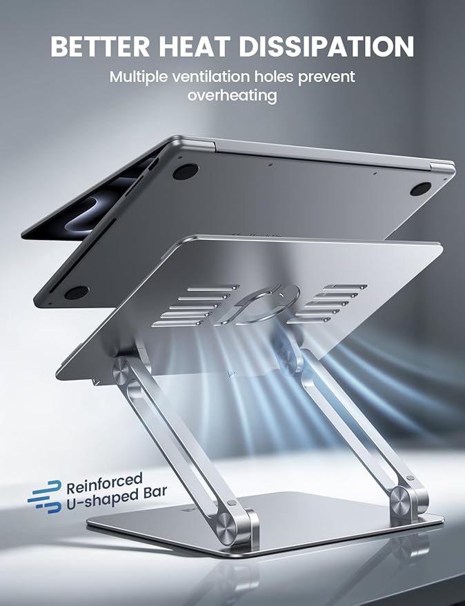 Lamicall Adjustable Laptop Stand, Portable Laptop Riser, Aluminum Laptop Stand for Desk Foldable, Ergonomic Computer Notebook Holder for MacBook Air Pro HP, Office Desk Accessories (10-17.3'')- Silver