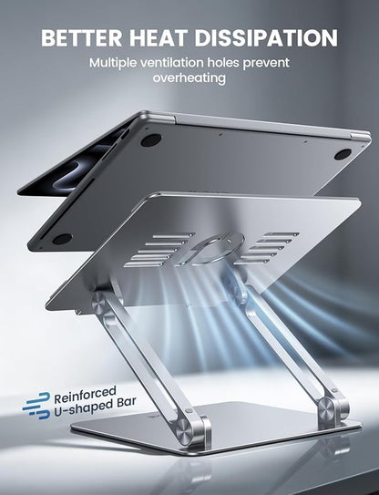 Lamicall Adjustable Laptop Stand, Portable Laptop Riser, Aluminum Laptop Stand for Desk Foldable, Ergonomic Computer Notebook Holder for MacBook Air Pro HP, Office Desk Accessories (10-17.3'')- Silver