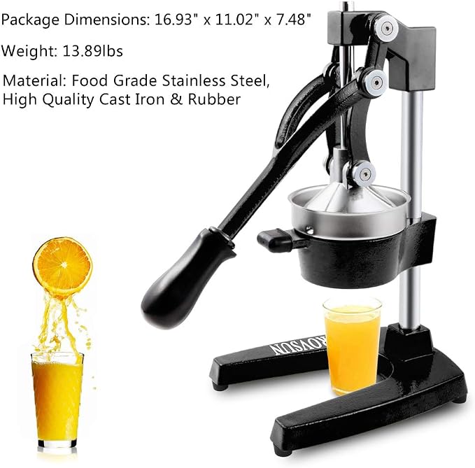 ROVSUN Professional Citrus Juicer Lemon Squeezer, Cast Iron Juicer, Commercial Manual Fruit Press Juicer for Lemon Pomegranate Orange Juice, Heavy Duty Hand Press and Lime Squeezer Stand (Black)