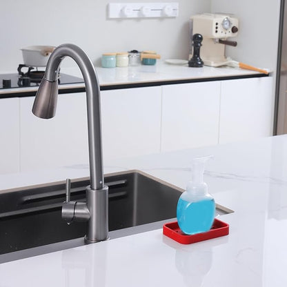 MicoYang Silicone Kitchen Sink Organizer Tray for Multiple Usage,Easy Clean Sponges Holder for Kitchen Bathroom Counter or Sink,Dish Soap Dispenser,Scrubber,Bottle,Cup Red 4.9”x 3.2”