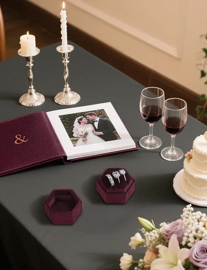Velvet 3 Slots Jewelry Ring Box Engagement Wedding Box Keepsake Box Bridal Photo Ring Triple Slots Hexagon