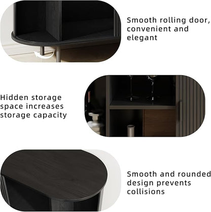 Buffet Sideboard Cabinet with Storage, 40" Fluted Cabinet with Sliding Door & Adjustable Shelf, Modern Accent Coffee Bar Console Table for Kitchen, Entryway, Black