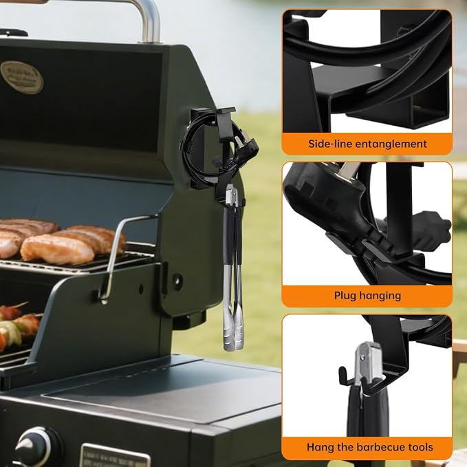 Magnetic Power Cord Organizer with 6 Cable Ties, All-Metal Cable Holder for Most Wood Pellet Smoker Grill Accessories, Magnetic Cord Management
