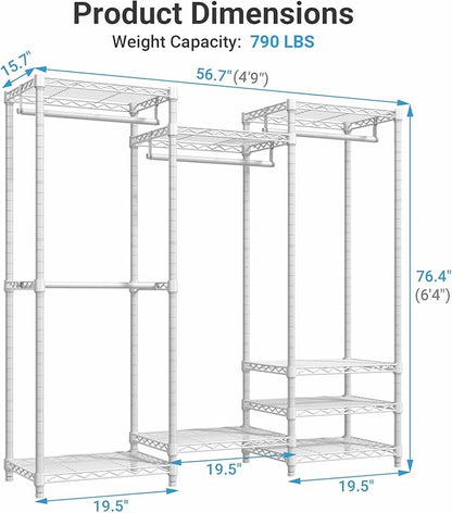 VIPEK V5C Medium Covered Clothes Rack Heavy Duty Portable Closet Wardrobe, Freestanding White Clothing Rack with Grey Upgarded Polyester Cover, Adjustable Custom Closet Rack, 56.7" Lx15.7 Wx76.4 H