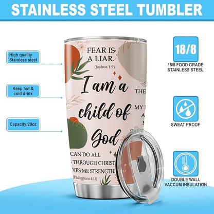 Christian Bible Verse Travel Cup, Inspirational Scripture Quotes Gift 20oz Stainless Steel Insulated Tumbler, Religious Faith Drinkware for Women, Men, Church Members