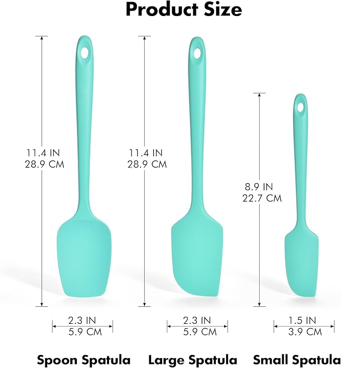 3 Pieces Silicone Spatula Set: Ironberry 600ºF Heat Resistant Food Grade Cooking & Baking Utensils, Kitchen Flexible Nonstick Rubber Scraper for Scraping, Mixing, Scrambling, Flipping (Aqua Sky)