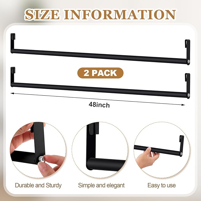 2 Pack Wire Shelving Garment Hanger Bar Wire Shelving Accessories Industrial Closet Clothes Rods for Home Retail Store(Black,48 Inch)