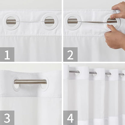 Long No Hooks Needed Linen Textured Shower Curtain with Snap-in Fabric Liner Set,White Hotel Luxury Decor Shower Curtains for Bathroom,Waterproof & Washable,71Wx80H