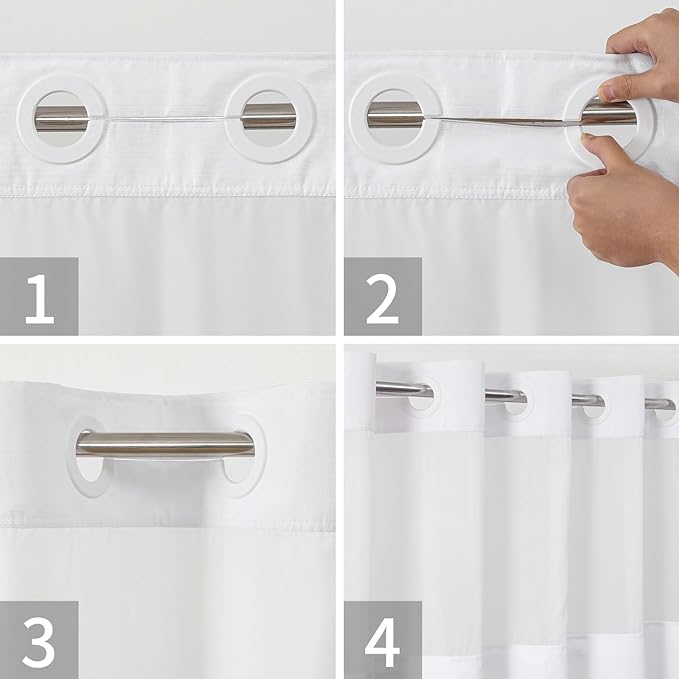 Extra Long No Hooks Needed Linen Textured Shower Curtain with Snap-in Fabric Liner Set,White Hotel Luxury Decor Shower Curtains for Bathroom,Waterproof & Washable,71Wx86H