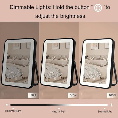 YEKKOPT Rechargeable Makeup Vanity Mirror with Lights, Small Desk Makeup Mirror with Lights, 3 Lighting Modes, Dimmable Touch Screen, Tabletop Light up Mirror