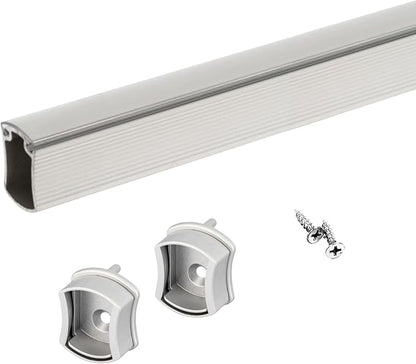 Premium hourglass closet rod - custom cut to size. Hourglass shaped wardrobe tube, protective top cover, seamless and reversible with ribbed and smooth sides. (Matte Chrome)