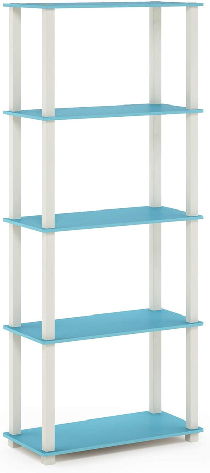 Furinno TURN-S-TUBE Book Shelf, 5-Tier Toolless Storage Shelves with Square Tubes, Shelving Unit for Organization and Storage for Living Room, Home Office, Light Blue