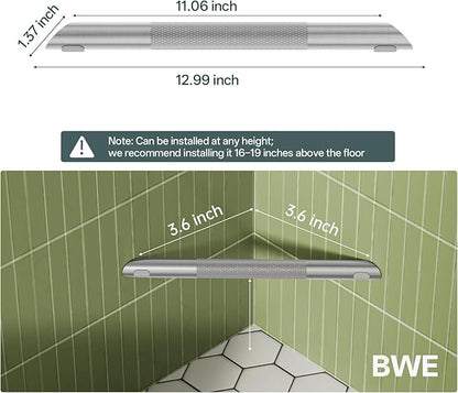 BWE Brushed Nickel Shower Foot Rest Bar, Stainless Steel Bar Corner Shower Foot Rest for Shaving Legs, Non-Slip Knurled Shower Step, Wall Mounted Bathroom Shower Shaving Foot Rest