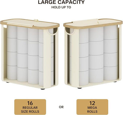 Toilet Paper Storage Basket with Lid and Handle, Foldable Toilet Paper Basket Organizer for Bathroom, Large Capacity Toilet Paper Holder with Storage for 12 Mega or 16 Regular Rolls, Beige