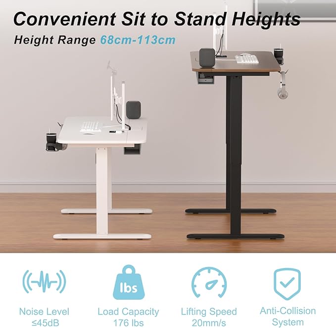 Electric Standing Desk with Cable Management Tray,55x24 Inch Adjustable Height Sit Stand Desk,with Memory Presets & Anti-Collision Computer Desk,for Office,Home,White Top&White Frame