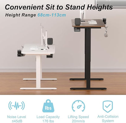 Electric Standing Desk with Cable Management Tray,48x24 Inch Adjustable Height Sit Stand Desk,with Memory Presets & Anti-Collision Computer Desk,for Office,Home,White Top&White Frame