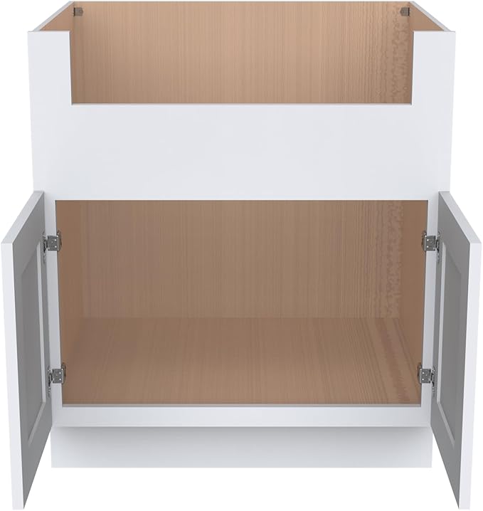 CozyHommie 33" RTA Shaker Solid Wood White Farmhouse Sink Base Cabinet WITT 2 Doors - Large Capacity Under Sink Storage with Soft-Close Doors for Kitchen, Bathroom, Laundry Room (White)