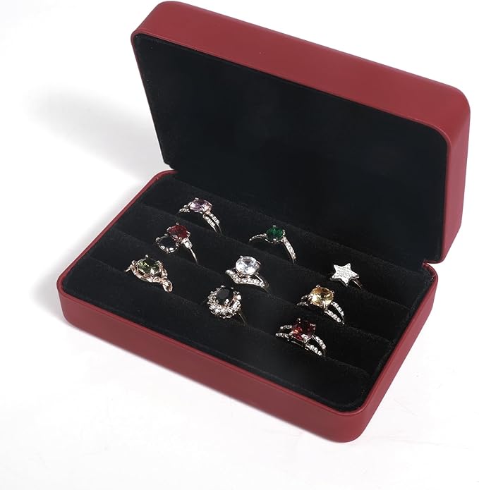 Small Ring Organizer Box. Travel Jewelry Storage Case. Ring Box for Multiple Rings. Portable Ring Display Holder for Women (Red S)