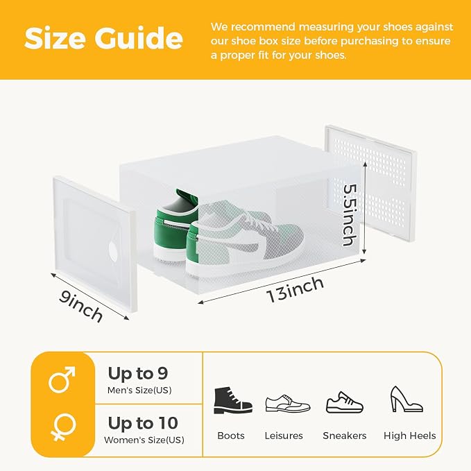 Sweetcrispy Shoe Storage Boxes, Clear Plastic Stackable Shoe Rack Organizer with Lids for Closet, Foldable Sneaker Container, Under Bed and Entryway, 15 Pack, Clear White
